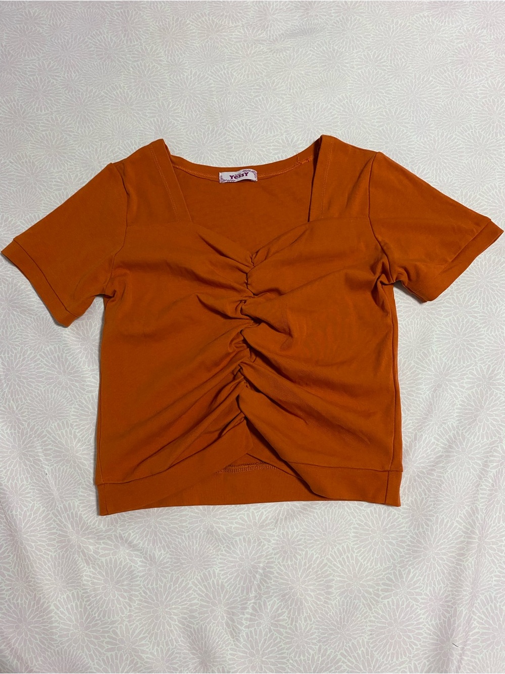 Square Neck Ruched Crop Top in Burnt Orange